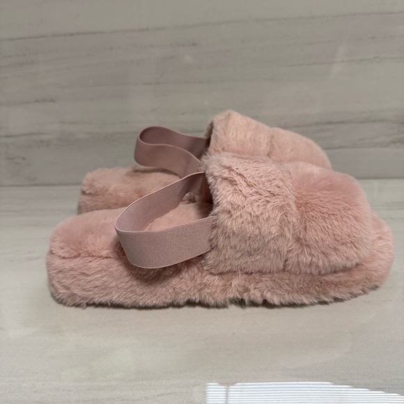 Cozy Pink Fluffy Side Slippers Slingback Girly Luxe Coquette Medium 7-8 - Picture 2 of 7